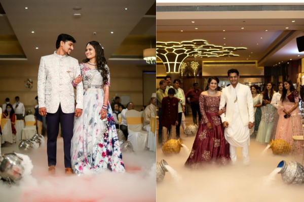 Couples Entry with fog At Engagement Ceremony