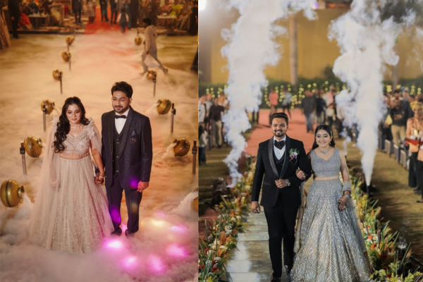 Couples Entry with fog At Engagement Ceremony