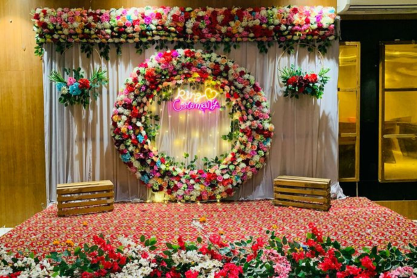  Beautiful floral-themed engagement stage with pastel flowers_Akshara event 