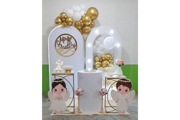 Angel Glow themed birthday party stage 