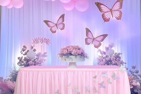 Butterfly Glow theme fairy lights and butterfly props decoration.