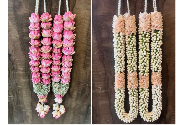 Elegant floral garland set for Indian wedding rituals.