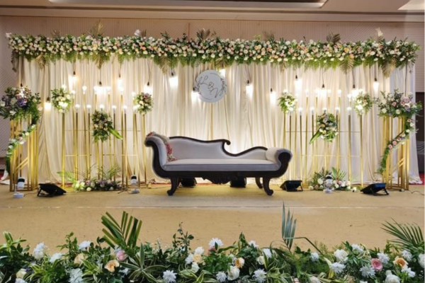 Rustic engagement decoration with wooden decor and greenery backdrop-Akshara Event -pune 