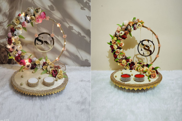 Pastel-themed ring plate decorated with soft flowers and delicate details _Akshara Event 