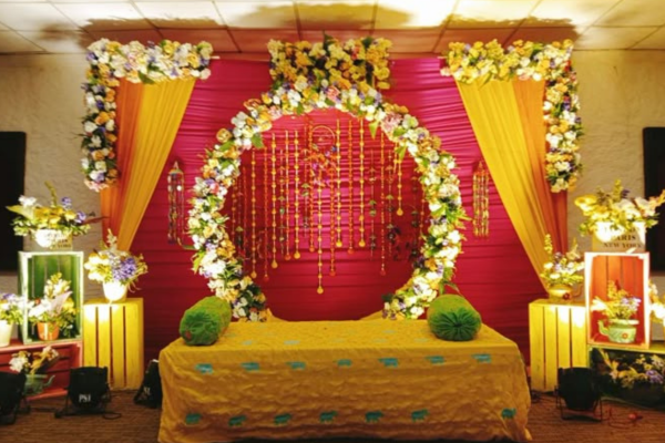 Yellow Theme Decoration Setup AT Haldi Event _Akshara  Event 