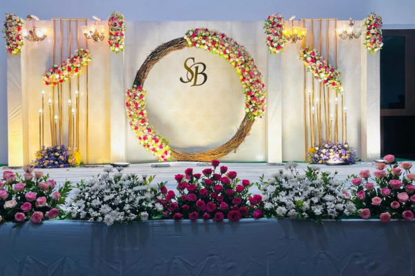 Elegant floral mandap decoration by Akshara Events .