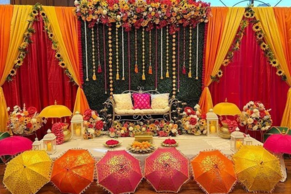 Royal rang mehendi setup with regal colorful theme  _Akshara Event 